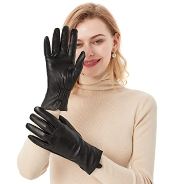 Genuine Sheepskin Leather Touchscreen Gloves for Winter