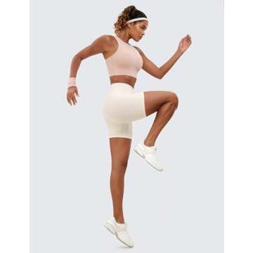 CRZ YOGA Women's Naked Feeling Biker Shorts - 6 Inches High Waist Yoga Workout Running Gym Spandex White Apricot Small