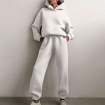 HGps8w Womens Hoodies Tracksuit, Casual Long Sleeve Pullover Sweatshirt with Matching Joggers Sweatpants 2 Piece Workout Sets