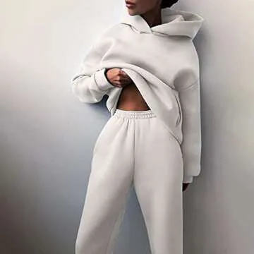 HGps8w Womens Hoodies Tracksuit, Casual Long Sleeve Pullover Sweatshirt with Matching Joggers Sweatpants 2 Piece Workout Sets