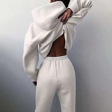 HGps8w Womens Hoodies Tracksuit, Casual Long Sleeve Pullover Sweatshirt with Matching Joggers Sweatpants 2 Piece Workout Sets