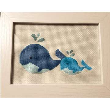 XGATML YIROCK Cross Stitch Kit Beginner, Whale Cross Stitch Kit, Cute Animal Cross Stitch Pattern, Baby Cross Stitch Nursery, Whales, Simple, Blue - Embroidery Cross Stitch Gift