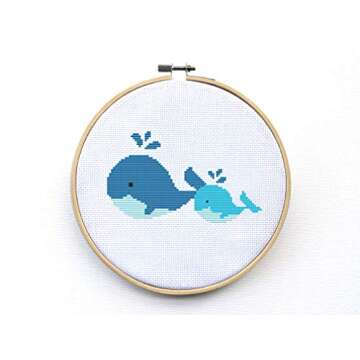 XGATML YIROCK Cross Stitch Kit Beginner, Whale Cross Stitch Kit, Cute Animal Cross Stitch Pattern, Baby Cross Stitch Nursery, Whales, Simple, Blue - Embroidery Cross Stitch Gift
