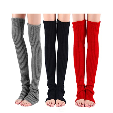 SATINIOR 3 Pairs Women's Winter Over Knee Footless Socks Thick Knit Leg Warmers Warm Thigh-Highs Soc...