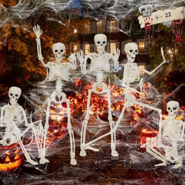 5 Pack Halloween Skeletons with Spiders & Cobwebs