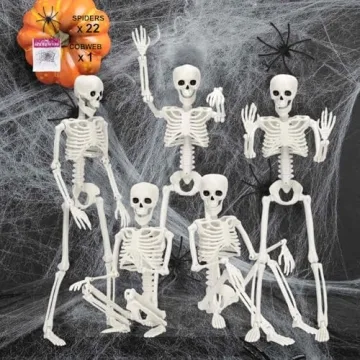 5 Pack Halloween Skeletons with Spiders & Cobwebs