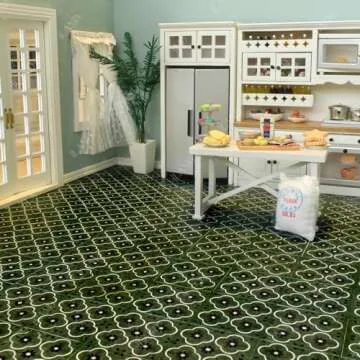 iLAND Dollhouse Flooring on 1/12 Scale 1/6 Scale, Miniature Dollhouse Accessories, 60pcs Double-Sided Dollhouse Floor Tiles (Advanced French Green Floral & Colorful Terrazzo)