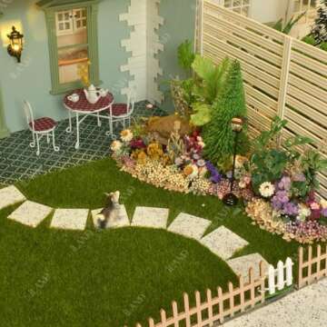 iLAND Dollhouse Flooring on 1/12 Scale 1/6 Scale, Miniature Dollhouse Accessories, 60pcs Double-Sided Dollhouse Floor Tiles (Advanced French Green Floral & Colorful Terrazzo)