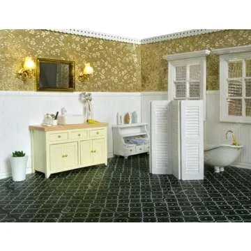 iLAND Dollhouse Flooring on 1/12 Scale 1/6 Scale, Miniature Dollhouse Accessories, 60pcs Double-Sided Dollhouse Floor Tiles (Advanced French Green Floral & Colorful Terrazzo)