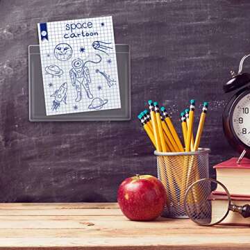 Chinco 30 Pack Self Adhesive Index Card Pockets with Top Open for Loading Ideal Card Holder for Organizing and Protecting Your Index Crystal Clear Plastic(3.6 x 4.8 Inches)