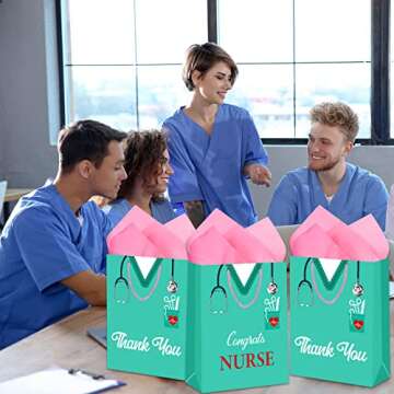 BIZIBAFF Congrats Nurses Gift Bag - 13" with Tissue Paper & Handles for Grad Party Favors