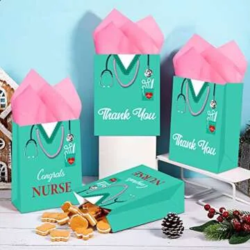 BIZIBAFF Congrats Nurses Gift Bag - 13" with Tissue Paper & Handles for Grad Party Favors
