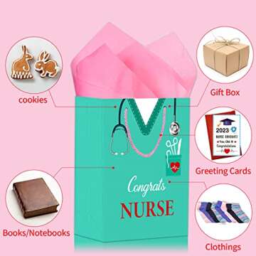 BIZIBAFF Congrats Nurses Gift Bag - 13" with Tissue Paper & Handles for Grad Party Favors