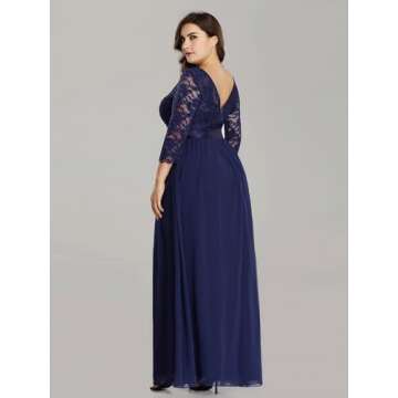 Ever-Pretty Women's Plus Size Lace Bodice Elegant A-Line Maternity Dress in Navy Blue US 18