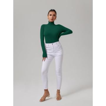 Chic REORIA Women's Turtleneck Bodysuit - Soft & Stretchy