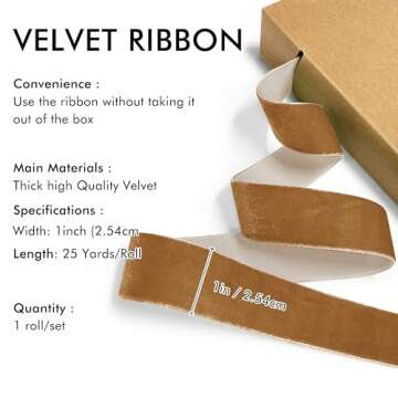Copper Velvet Ribbon 1" Wide x 25 Yards - Ideal for Christmas, Gifts & Decor