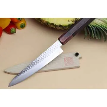Yoshihiro 46 Layers VG10 Hammered Damascus Petty Japanese Utility Knife Rosewood Handle (6"(150mm))