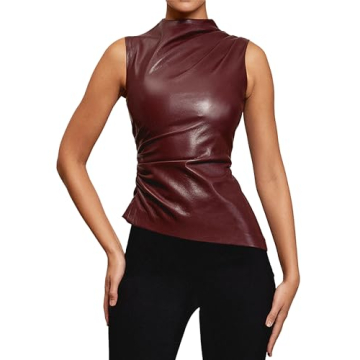 BAIMORE Women's Chic Faux Leather Tank Top in Red