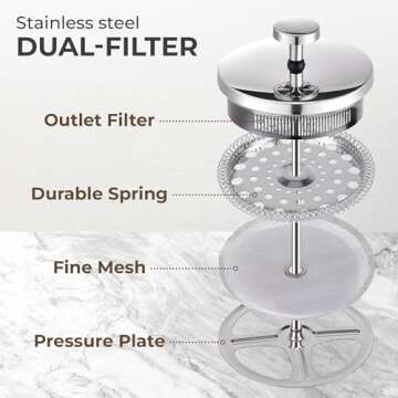 Kaffe Glass French Press Coffee Maker (27oz / 0.8L) - Double-Wall Insulated Borosilicate Glass - Travel & Camping Coffee Maker - Homemade French Press Coffee - Tea & Coffee Press - Coffee Gift