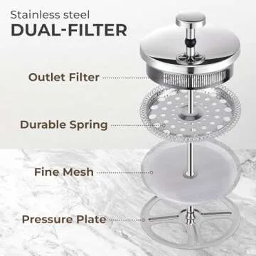 Kaffe Glass French Press Coffee Maker (27oz / 0.8L) - Double-Wall Insulated Borosilicate Glass - Travel & Camping Coffee Maker - Homemade French Press Coffee - Tea & Coffee Press - Coffee Gift