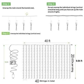 Solhice LED Curtain Lights Outdoor 40ft x10ft, 800 LED Plug in Hanging String Lights Indoor, Christmas Twinkle Lights Backdrop for Outside Backyard Patio Wedding Décor, Warm White (Not Connectable)