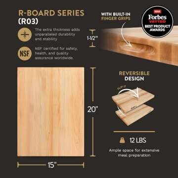 John Boos Block Reversible Wood Cutting Board w/Oil Finish, R-Board, 20"x15"x1.5", Maple