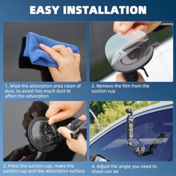 BRDRC Pocket 3 Suction Cup Mount, Windshield Window Dash Holder Kit with Expansion Adapter for Insta360 X3 X4 X2 Go 3S for GoPro Max Mini Hero 13 12 11 10 9 8 7 6 Pocket 3 2 Action 5 Pro 4 Accessories