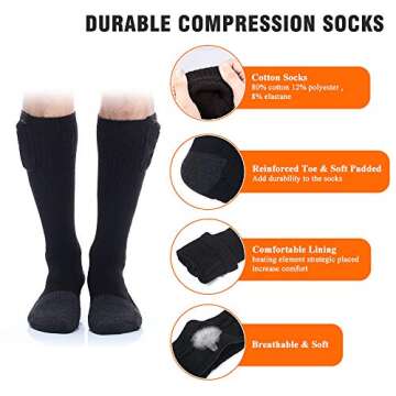 SNOW DEER Heated Socks for Men & Women Battery Socks Powered Thermal Ski Socks Winter Foot Warmer with Temperature Control Long Socks for Skiing Hiking Hunting Motorcycling Riding