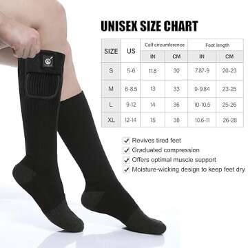 SNOW DEER Heated Socks for Men & Women Battery Socks Powered Thermal Ski Socks Winter Foot Warmer with Temperature Control Long Socks for Skiing Hiking Hunting Motorcycling Riding