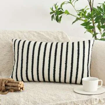 Jonhier White Striped Lumbar Pillow Cover for Home Decor