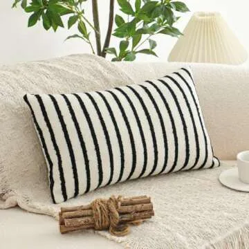 Jonhier White Striped Lumbar Pillow Cover for Home Decor
