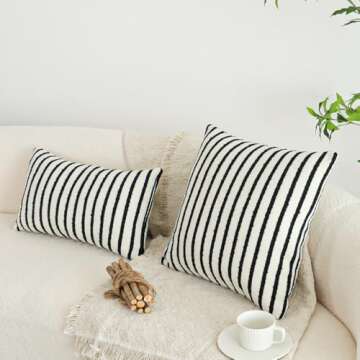 Jonhier White Striped Lumbar Pillow Cover for Home Decor