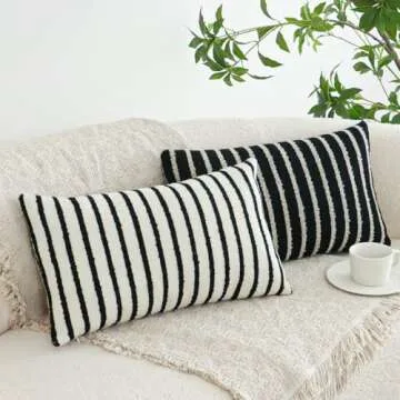 Jonhier White Striped Lumbar Pillow Cover for Home Decor