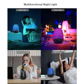 Eyesound Night Light Bluetooth Speaker with Alarm Clock, Portable Bluetooth Speaker Lamps, 3D Glass Dimmable LED 7 Color Changing Bedside Lamp for Bedroom, Best Gifts for Kids Teens Boys Girls 12-18