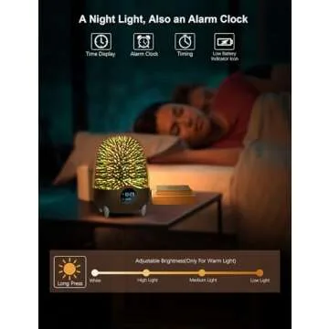 Eyesound Night Light Bluetooth Speaker with Alarm Clock, Portable Bluetooth Speaker Lamps, 3D Glass Dimmable LED 7 Color Changing Bedside Lamp for Bedroom, Best Gifts for Kids Teens Boys Girls 12-18