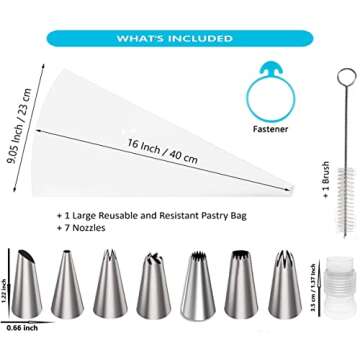 Premium Large Piping Bags and Tips Set - 7 Icing Tips for Cake Decorating - Cotton Icing Bag - Coupler I Professional Cupcake, Decorating Piping Tips