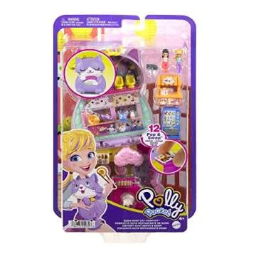 Polly Pocket Compact Playset, Sushi Shop Cat with 2 Micro Dolls & Accessories, Travel Toys with Surprise Reveals