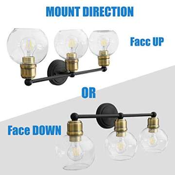 3 Light Bathroom Vanity Light Fixtures Over Mirror Wall Sconce, Matte Black Light Fixture with Oil Rubber Bronze Light Head for Vintage Farmhouse Lighting, Clear Glass Shade, Bulbs Not Included