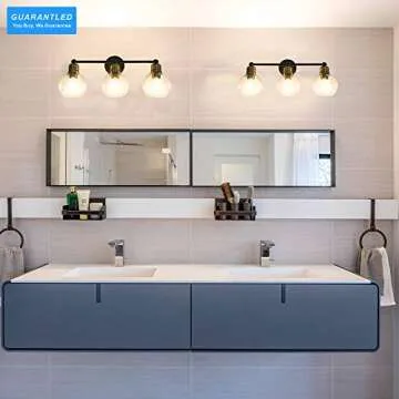 3 Light Bathroom Vanity Light Fixtures Over Mirror Wall Sconce, Matte Black Light Fixture with Oil Rubber Bronze Light Head for Vintage Farmhouse Lighting, Clear Glass Shade, Bulbs Not Included