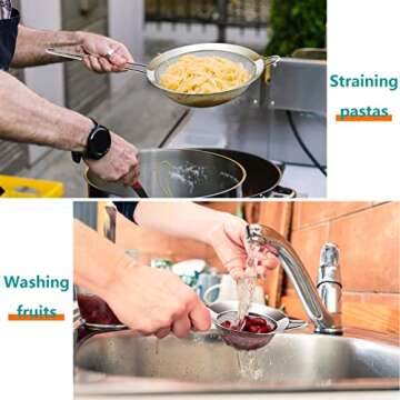P&P CHEF Fine Mesh Strainer Set of 3, Stainless Steel Mesh Sieve Drink Food Strainer Flour Sifter with Long Handle, 3.25” & 5.6” & 8” Inches for Filtering Sifting Rinsing, Easy Clean & Durable