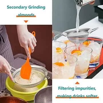 P&P CHEF Fine Mesh Strainer Set of 3, Stainless Steel Mesh Sieve Drink Food Strainer Flour Sifter with Long Handle, 3.25” & 5.6” & 8” Inches for Filtering Sifting Rinsing, Easy Clean & Durable