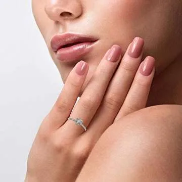 18K White Gold Plated Heart Cubic Zirconia Rings for Women Wedding Promise Engagement Size 7