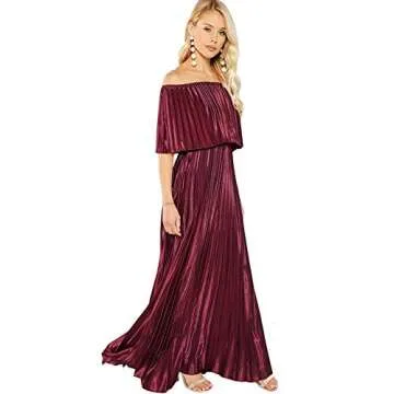 Milumia Women's Casual Off The Shoulder Layered Ruffle Nurse Maternity Long Maxi Dress Burgundy Medium