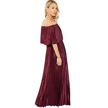Milumia Women's Casual Off The Shoulder Layered Ruffle Nurse Maternity Long Maxi Dress Burgundy Medium