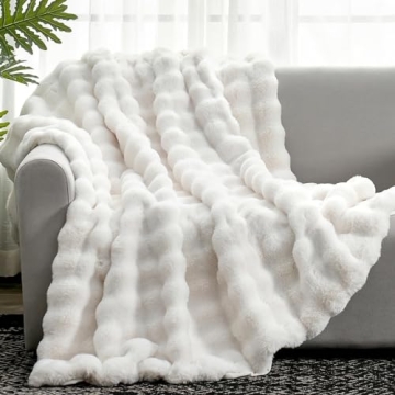Cozy Bliss Faux Fur Throw Blanket for Couch, Fuzzy Soft Plush Thick Bubble Blanket for Sofa Bedroom ...