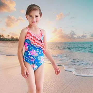 Big Girls Hawaiian Ruffle One Piece Swimsuit - Size 12/10-12
