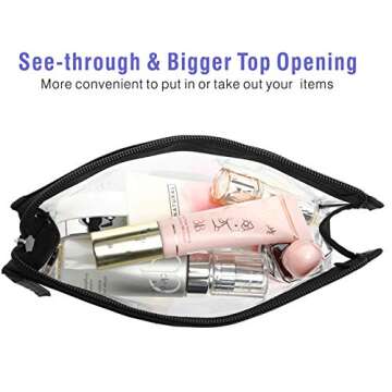 F-color Clear Makeup Bag, Multifunction Transparent Travel Toiletry Bag, Waterproof Large Opening Clear Cosmetic Bag Organizer with Zipper Fits Travel Bathroom, 2 Pack, Black