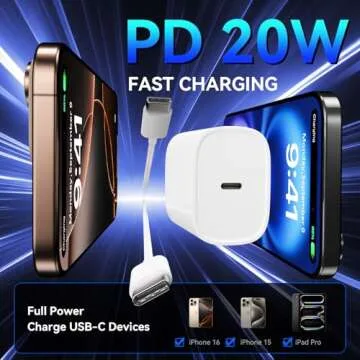 iPhone 16 15 Pro Charger Fast Charging, 20W USB C Fast Charger Block with 10ft Long Type C Chargers Fast Charging Cable Cord for iPhone 16/16 Pro/16 Pro Max/16 Plus 15/15 Pro/15 Pro Max, S24 Ultra