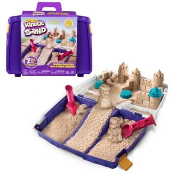 Kinetic Sand, Folding Sand Box with 2lbs Play Sand, 7 Molds & Tools, Sensory Toys for Kids Ages 3 an...
