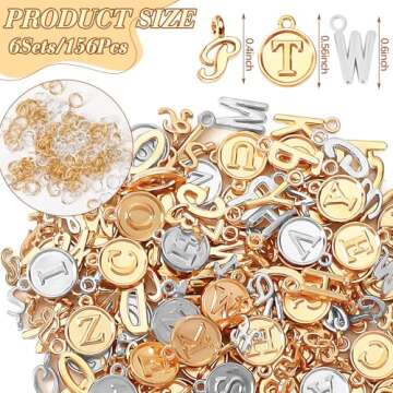 SANNIX 156Pcs/6 Sets Alphabet ABC Letter Charms 3 Styles Capital A-Z Charms DIY Bracelet Necklace Pe...